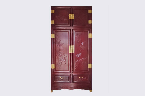 始兴高端中式家居装修深红色纯实木衣柜